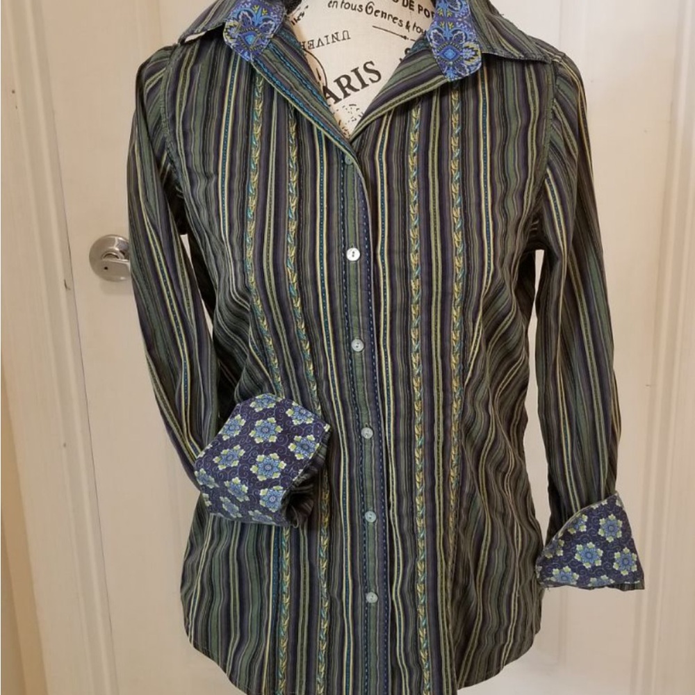 Robert Graham Striped Button Down with Floral Cuffs